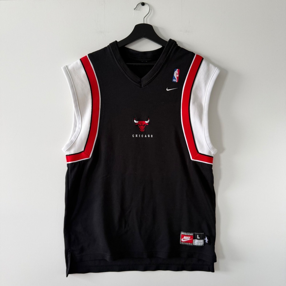 Nike Chicago Bulls NBA 90s Shooting Shirt Mens L Black V-Neck VTG Y2K Rare